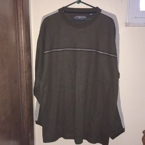 Zero Tolerance Olive top. Navy and grey striping.